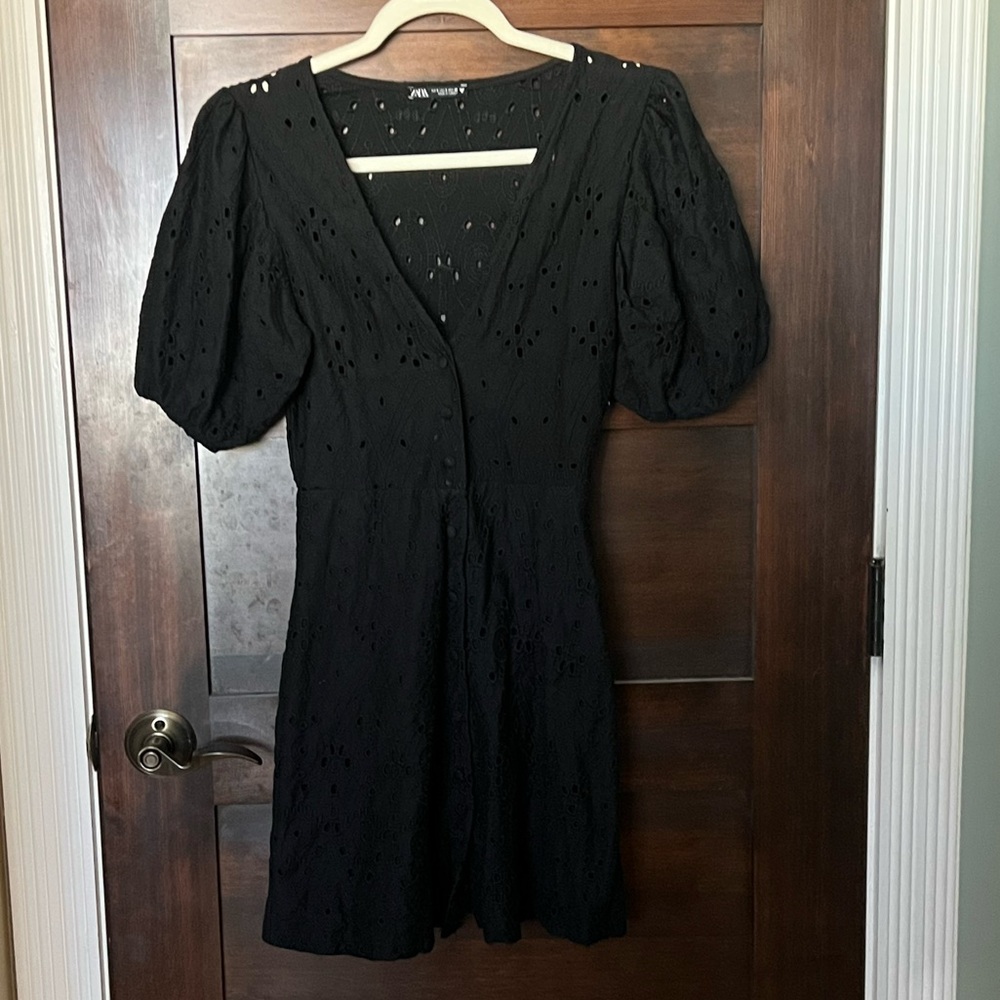 Zara Black Eyelet Mini Dress